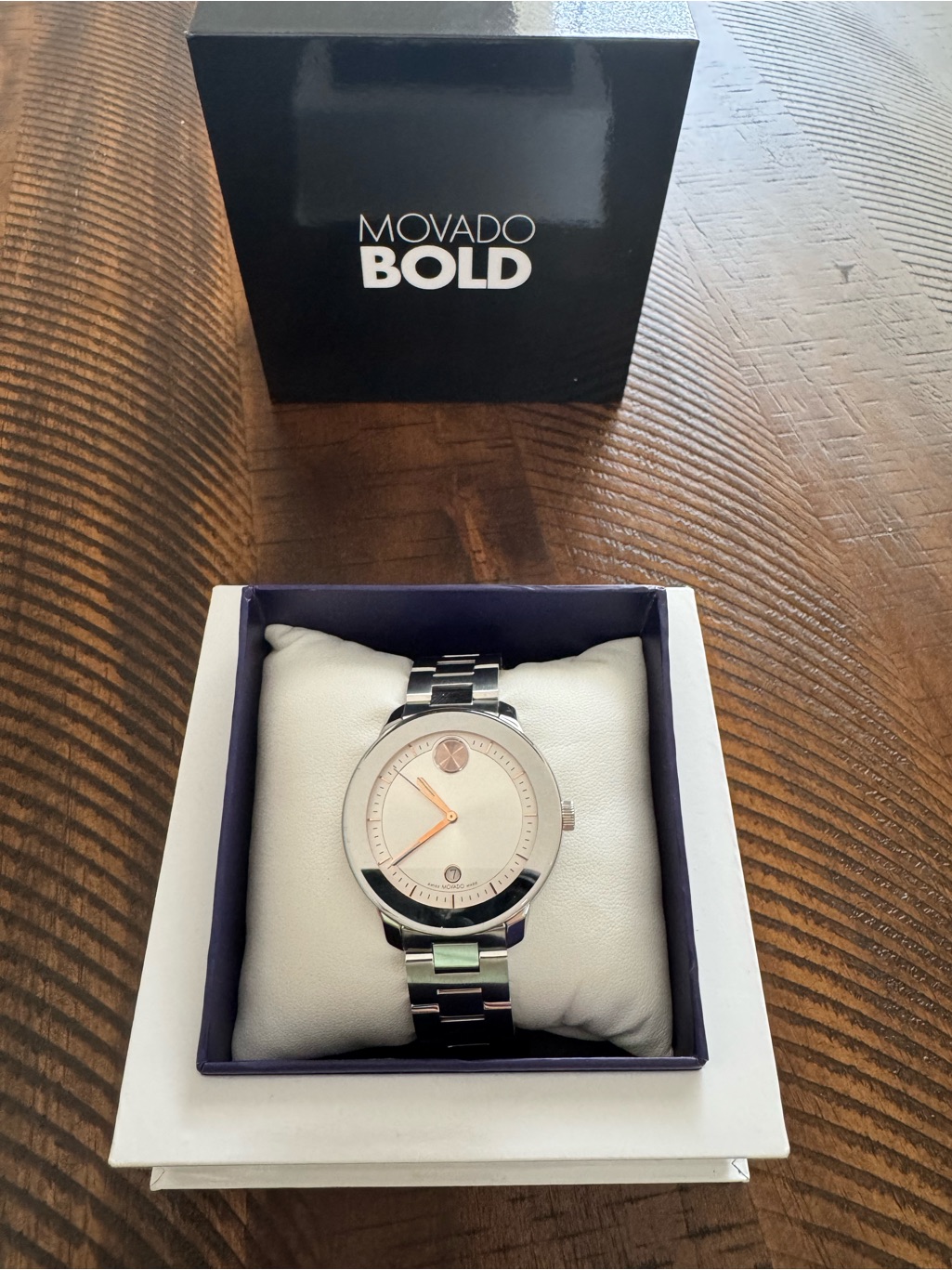 Movado Silver  Gold Stainless Steel Watch  White Dial